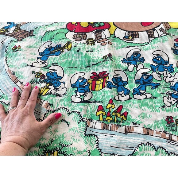 Vintage 70s curtain, Smurfs, comic, movie characters, pleated panel, price for 1 - Picture 4 of 10